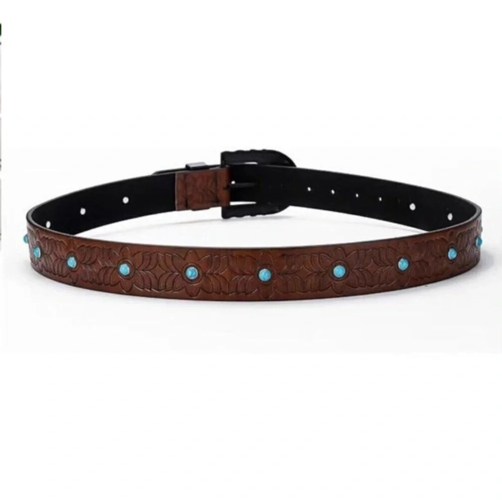 Brown Western Belt Woman Turquoise Cowgirl Belts for Jeans 28-38”